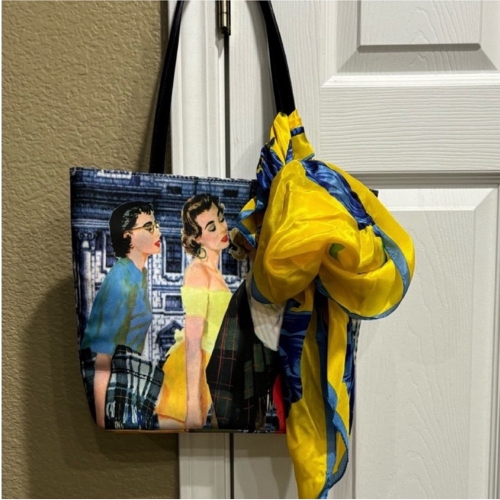 Stylish Women's Tote Bag with Yellow and Blue Design